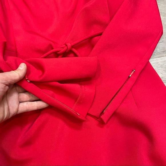 25. Vipart Red Belted Pencil Slim Fit Cocktail Dress Knee Length Zipper Sleeves - Picture 3 of 10